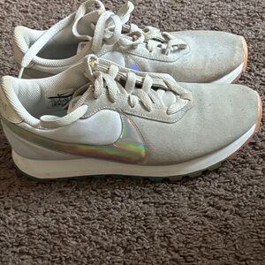 Nike Gray Athletic Shoes with Iridescent Swoosh